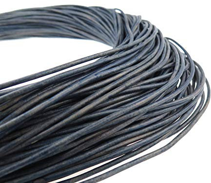 esnado Lederschnur Rund 3 mm. Jeansblau/Antik Blau - 1 Meter