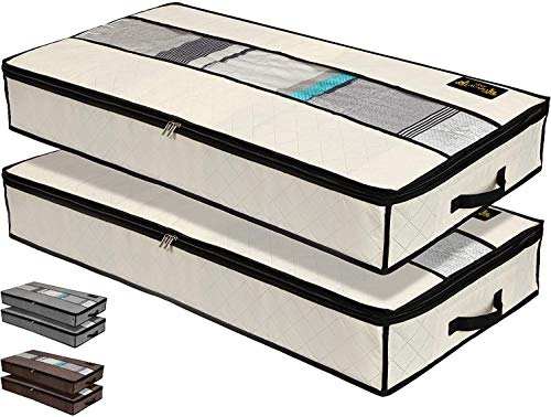 LACAZO 2er Set Unterbettkommode - 100x50x15cm Unterbett Aufbewahrungstaschen - wasserdichte Aufbewahrungsbox aus Stoff - dreilagiger Verbundvlies- Verstauen und Aufbewahren von Bettwäsche und Kleidung