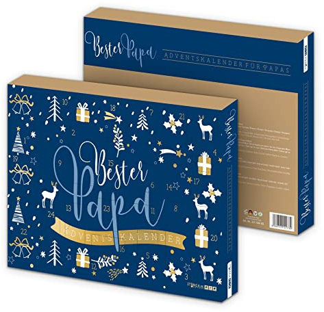 itenga Adventskalender Bester Papa blau gold gefüllt mit 24 Überraschungen z.B. Aftershave Lotion, Duschgel, Mini Wasserwaage perfekter Begleiter während der Vorweihnachtszeit für Männer