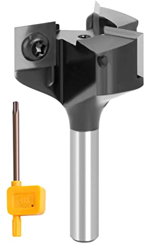 Sinoprotools Planfräser 8mm Schaft, 3-seitigem Hobmlfräser mit Wendeplatten 12mm Hartmetallmesser, Durchmasser 39mm, für Holzfräser, CNC Fräser, für Holz