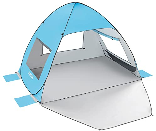 TOBTOS UPF 50+ Pop Up Beach Tent, Beach Umbrella, Automatic Sun Shelter 2-3 People UV Protection Portable Sunshade, Easy Set Up Baby Canopy Cabana, Lightweight with Carry Bag