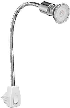 ledscom.de Lampada a zoccolo LESCH Lampada da lettura Interruttore a collo d'oca cromo + GU10 LED, PAR16, bianco caldo, 6,05W, 374lm, 70°, dimmer a 3 livelli