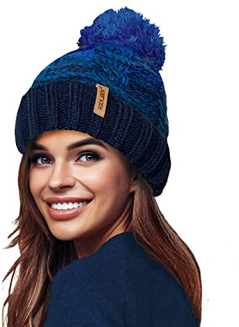 RockJock STORMACTIVE 100% Waterproof Ladies Unisex Chunky Ombre Warm Winter Teddy Fleece Lined Knitted Pompom Beanie Hat