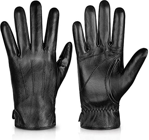 Alepo Handschuhe Herren Winter Warm, Echtes Schaffell Lederhandschuhe Herren Winter Touchscreen-SMS, Handschuhe Herren Leder mit Kaschmirfutter Fahren Motorradhandschuhe（Schwarz-XL）