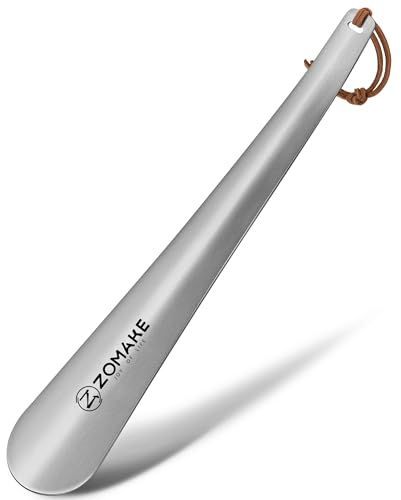 ZOMAKE Calzador de Zapatos Largo - Calzador de Acero Inoxidable para Personas Mayores con Colgante Agujero&soga,30cm Metalico Calzadores Fácil de Utilizar(Plata)