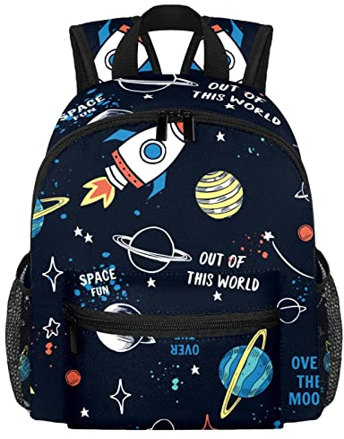 DJROW Kinder Reise Daypack Cartoon Weltraum Rakete Planet Sterne Schultasche Kindergarten Kleinkind Vorschule Kinder Snack Kindergarten Rucksack, mehrfarbig, 10x4x12 in