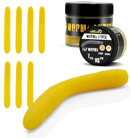Troutlook Fat Wormy Forellengummi - 8,5 cm, Schwimmend, Weiche Gummimischung, 7 Stück (Cheese (Pure Yellow - Cheese, 8,5cm - 7 Stück)