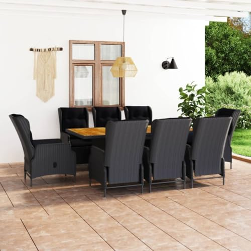 QZZCED Set di divani da giardino, set di mobili da giardino, per terrazze, 9 pezzi, con cuscini, in polyrattan, grigio scuro, per giardini, terrazze, balconi