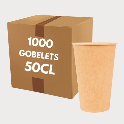 COVR Gobelets kraft 50cl - 16oz / 1000 unités, Recyclables, Boisson Chaude et Boisson Froide, Solide et Bonne Prise en Main, Résistant