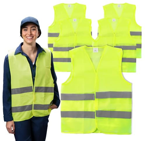 TIVUNORON Giubbotto di Sicurezza Riflettente, 5Pcs Universale Giallo Gilet di Sicurezza per Adulti, Adatto per la Corsa, il Ciclismo, il Lavoro Notturno