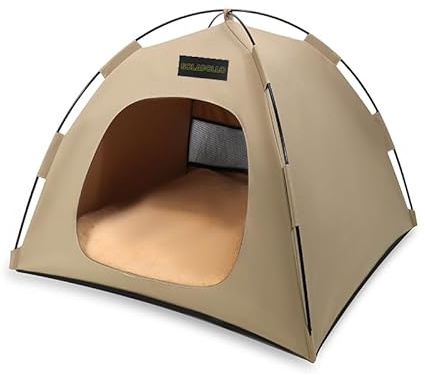 SOLAPOLLO Niches pour animaux de compagnie, Tente pour chats et chiens, Quatre saisons universelles, détachable, pliable, portable, abri solaire de voyage en plein air (Khaki, M)