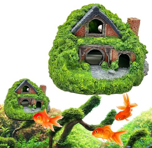 Aquarium-Harzhöhle – Aquarium-Fischtunnelhaus, dekoratives Fischhaus-Tank | Aquarium-Höhlen-Ornament, Aquarium-Tunnel-Hausfisch, Harz-Aquarium-Dekoration für Zuhause, Büro, Garten, 13 x 12,5 x 9 cm