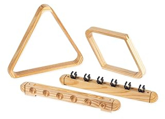 Empire USA Burlywood Pool Cue Rack Set with Triangle and Diamond Racks, 6 Stick Holders, Natural Pine