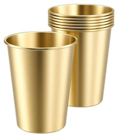 MUNGHOK Lot de 6 gobelets en acier inoxydable 304 doré 350 ml - Tasse inox empilable pour camping, voyage, fête et cocktail - Verre à cocktail réutilisable
