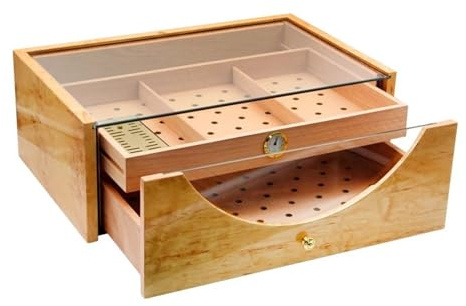 portatile da viaggio Humidor in legno di cedro con copertura in vetro for scatola di sigari con 3 griglie, con umidificatore, igrometro, portasigarette portatile da 150 sigari scatola da viaggio