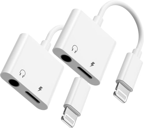Lightning to 3.5mm Headphones Jack Adapter for iPhone,Apple MFi Certified Dongle 2 in 1 Aux Audio and Charger Splitter Adapter Compatible with iPhone 14/13/12/11/XS/XR/SE/8/7(2 Pack White+Black)