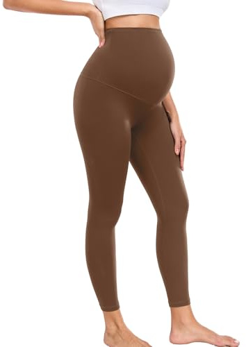 wirarpa Leggings de Maternidad para Mujer, de 63 cm, para Entrenamiento, con Soporte Abdominal Suave, para Yoga Marrón Talla Pequeño