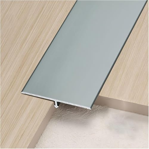 2 Piezas Barre de Seuil, Profilé de Transition en Aluminium, Moulure en T, Bande de Séparation pour Sol pour Portes, Seuil Stratifié, Transition Moquette et Carrelage (Grey, 3cmx1.35m)