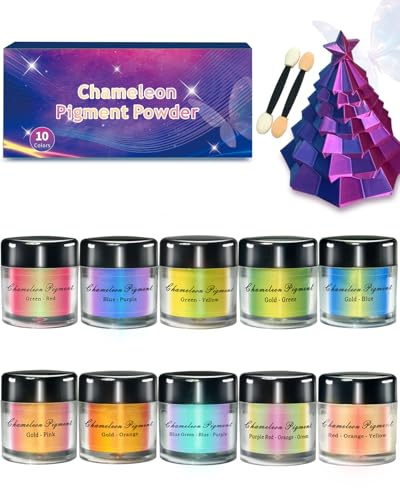 Luckymica Chameleon Mica Powder, 10 * 3g Colour Shift Mica Powder for Epoxy Resin, Tumbler, Saturated Colour Shifting Chrome Pigment Powders for Painting, Slime, Nails