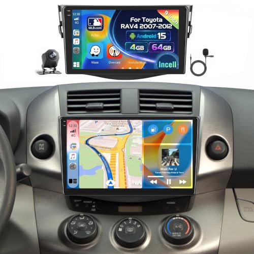 [4G+64G] Inefala Android 15 bilstereo för Toyota RAV4 2007-2012 med trådlös Carplay Android Auto, 9-tums pekskärm Bluetooth bilstereo med GPS Navi WiFi RDS/FM SWC backkamera mikrofon