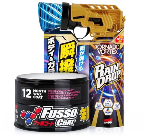 Auto Versiegelung Set: Soft99 Fusso Coat Dark 12 Months 200g + Soft99 Rain Drop Tornado Vortex 300ml Sprühversiegelung - Autoversiegelung - mit Langzeitschutz & Glanz für alle Lackarten | 2-teilig