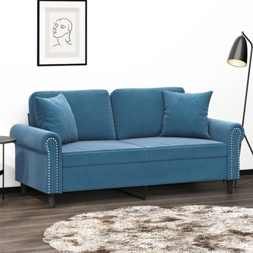 Emmtore Sofá de 2 plazas con Cojines Terciopelo Azul 140 cm
