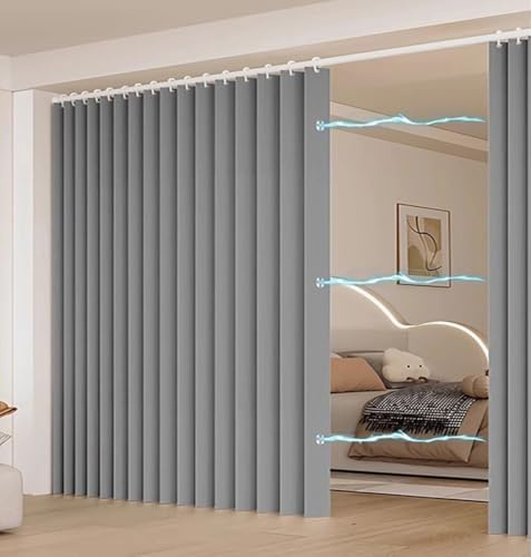 Cortina de Ducha Plegable Magnetica - Sin Taladro, Cortina Plegable Separador de Ambientes para Salón Habitacion Puerta de Acordeón Impermeable Invisible Privacidad(Gris,260x250cm)