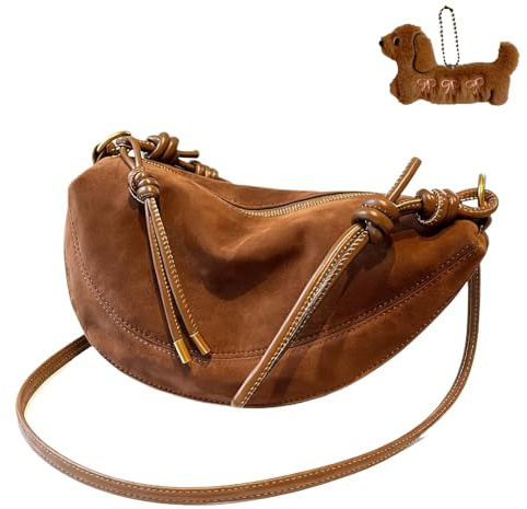 Genérico Bolso bandolera de ante bolso de mensajero de mujer,Bolso de mano para mujer,de ante cruzad, gamuza sintética bolsa tote (Brown)