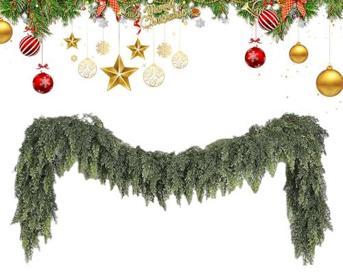 Guirnalda de Pino de Navidad, Guirnalda de Cedro de Navidad, guirnaldas de Pino de Invierno de tactos Real, guirnaldas de pinos de Cedro de Navida-d Realista de imitación Verde para decoración