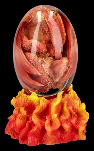 Figuren Shop GmbH Figura de huevo de dragón – Dragón de fuego rojo en huevo de llama – Figura de dragón pintado a mano (11 cm) – Colección de Cuentos de Aurelión – Idea de regalo para los fanáticos
