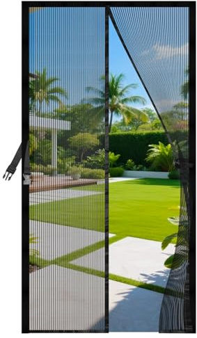 JANORS Mosquitera Puerta Magnetica 90x 210 cm,Malla de Acero Inoxidable,No Requiere Taladrar,Diseño de Gancho de Anillo,Incluye Tira Autoadhesiva y Clavos,para Puerta del Balcón