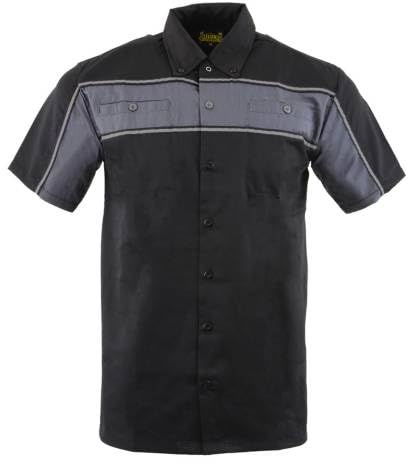 Milwaukee Leather MDM11672 Men’s Grey-Black Mechanic Work Shirt w/Reflective Strip - Heavy-Duty Button-Up - 2X-Large