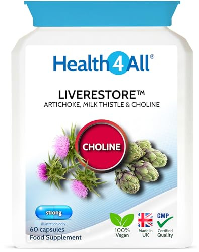 Health4All Liverestore Liver Cleanse Detox and Repair Capsules, Milk Thistle (80% Silymarin), Artichoke and Choline, 60 Capsules, Vegan Liver Health Support Supplement, 2 Month Supply | Made in UK
