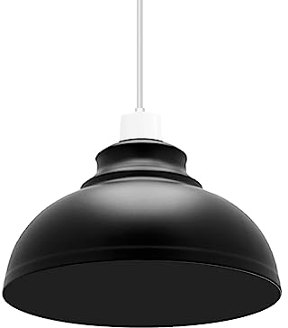 DCVoltage Industrielle Deckenpendelleuchte im Retro-Stil mit kurvigen, kuppelförmigen Metall-Lampenschirmen. Einfach zu montieren (Schwarz)