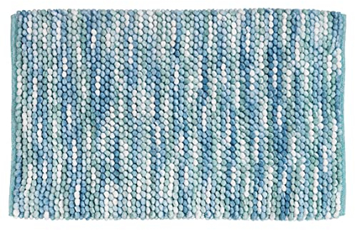 WENKO Badteppich Urdu Aqua, Badmatte im modernen Melange-Effekt, Badvorleger in schwerer Qualität, absolut fusselfrei, hohe Feuchtigkeitsaufnahme, schnelltrocknend, waschbar, rutschhemmend, 60 x 90 cm