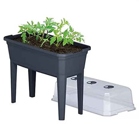 Hochbeet Anzuchttopf UV- & Frostbeständiger Blumentopf für Balkon & Terrasse Blumentopf Frühbeet Gewächshaus Blumenkasten mit Abdeckung Anthrazit (600)