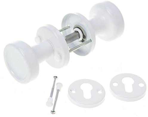 Aqbau® Türknopf Drehbar mit rosette PZ Knopfdrücker Drehknauf zimmertür Türknauf Komplettes Set Türknöpfe inkl. Bolzen und Schrauben Türklinke Türgriffe Knauf (Weiß)