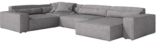 DELIFE Wohnlandschaft Sirpio XL Mikrofaser Grau 360x260 cm Recamiere variabel