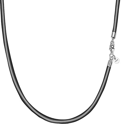 Viwind Äkta läderhalsband 2,5 mm/3 mm bred vävd läderkedja 45 till 60 cm finns i 925 sterling silver hällstängning för kvinnor DIY hänge, 50, Läder