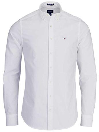 GANT Slim Oxford-skjorta för män, klassisk skjorta, vit, standard, Vit, S