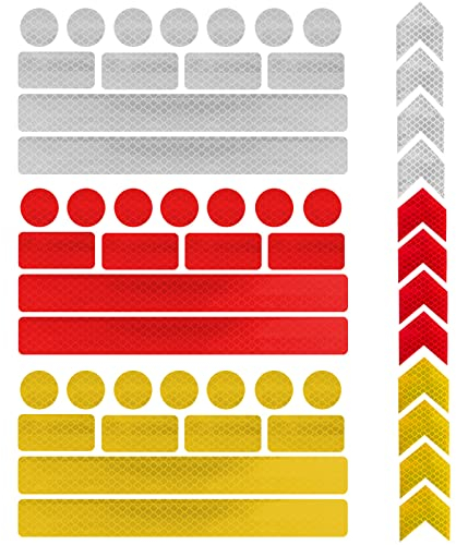 burkfeeg 51 Stück Reflektierende Aufkleber, Rot Gelb Silber Warnung Reflektoren Sticker Aufkleber, Fahrrad Reflektorband Selbstklebend für Fahrrad Helm, Motorrad, Auto