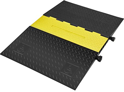 VEVOR Passacavo in Gomma per Protezione dei Cavi Tubi a Pavimento 5 Canali 3,3 x 3,05 cm, Rampa Passacavo Modulare Impermeabile Carico Max. 10000 kg, Protezione dei Cavi Nero Giallo