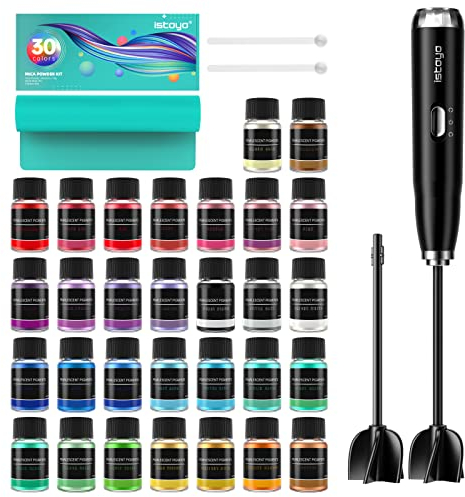 ISTOYO Epoxidharz Farbe Mica Pulver, 30 Farbe*10g Glimmerpulver in Kosmetischer Qualität, Pigmentpulver, Harzzubehör für Lipgloss, Harzformen, Zubehör für die Seifenherstellung, Nagellack, Harzkit