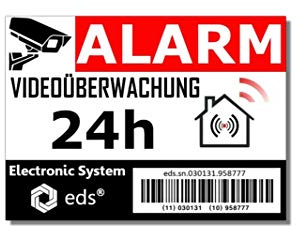 Egero - 8 Stück Abschreckende Aufkleber Videoüberwachungsalarm (Strichcode)