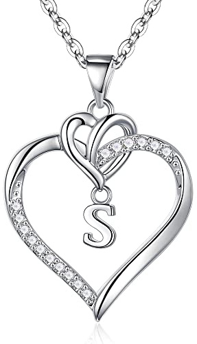 TINGN Halsband med hjärta för flickor, tonårsflickor och kvinnor, med A-Z halsband med hänge med hjärtformade initialer, H14K guldpläterad, fin design, present smycken, Vitt guld