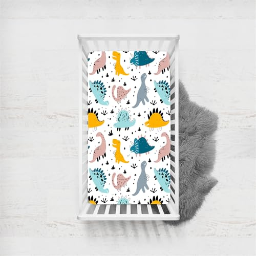 Odot Spannbettlaken für Kinderbett un Kleinkind Matratzen, Dinosaurier Muster Spannbetttuch Baby Bassinet Laken Matratzenschoner aus Mikrofase Atmungsaktive mit Gummiband (Dinosaurier B,80x160cm)
