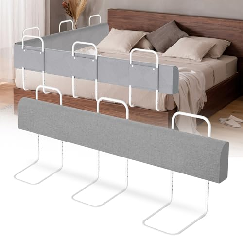 Ansobea 180cm Bettgitter Rausfallschutz Babybettgitter, Kinderbettgitter 5-Loch Höhenverstellbar, Bettschutzgitter für Kinderbetten und Familienbetten, Grau