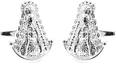 Gemelos forma Virgen del Rocío acabado en plata. Gemelos de la Blanca Paloma para Bodas, eventos, fiesta. Gemelos Camisa Traje Esmoquin con diseño ancla. Regalo día del padre, novio, regalo padrino.