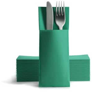 AROBA 50x Airlaid Besteckservietten (Grün, 32x40 cm) - Hochwertige Serviettentaschen - Fertig gefaltete Bestecktaschen - Stoffähnliche Airlaidservietten