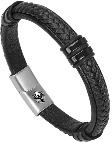 SHIEAGLELD Lederarmband Herren, geflochten Echtleder Breites Wickelarmband, Magnetverschluss aus Edelstahl, Tolle Geschenkidee für Männer, Kommt in Schmuck Geschenk Box